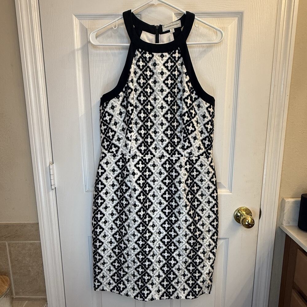 Katherine Kelly dress Size 8 Beautiful Black / White Flowers Hand Made